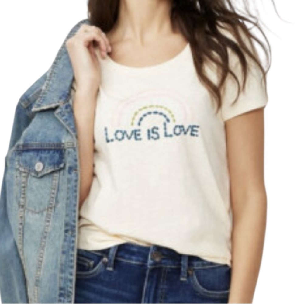 LC Lauren Conrad Cream Short Sleeve "Love is Love"  Pastel Rainbow Tee M